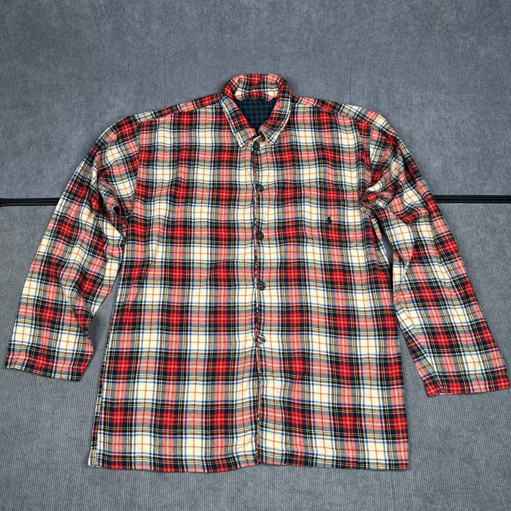 Vintage Polo Ralph Lauren Plaid Flannel Shirt Red White Navy Pony Logo L Y2k